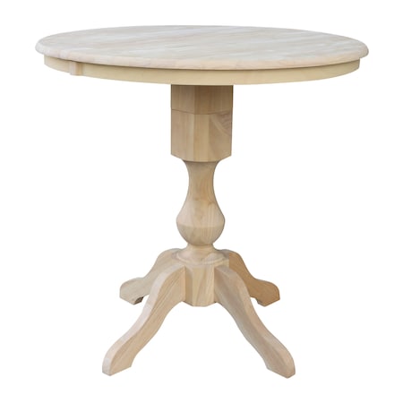 International Concepts Round 36 in Rd Top Pedestal Table, 12 in Leaf, 34.9 inH, Adjustable Height, Unfinished, 36 in W, Wood K-36RXT-11P